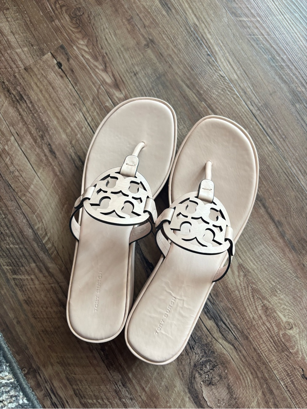 Tory Burch Light Pink Miller Wedge Sandals